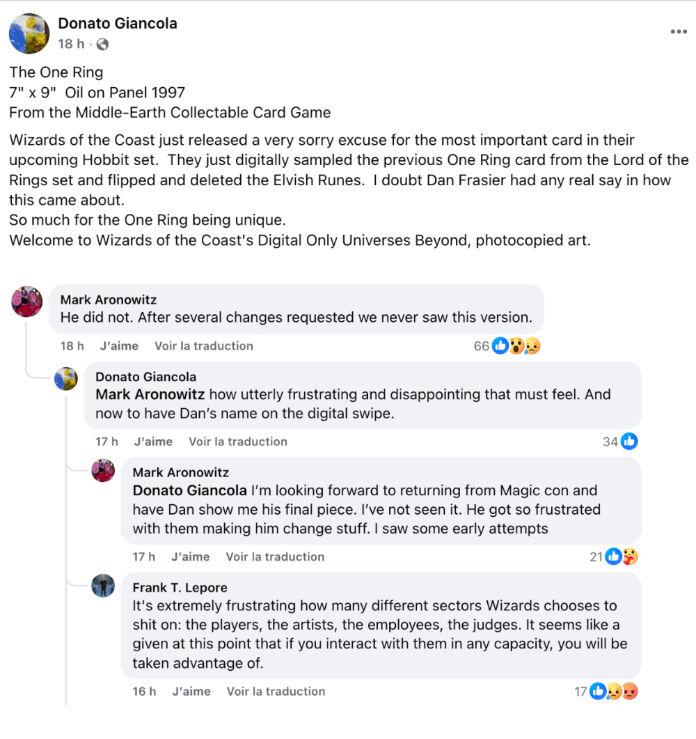 La discussion entre Donato Giancola et l'agent de Dan Frazier, Mark Aronowitz, à propos de la version de The One Ring présentée pour l'édition The Hobbit.