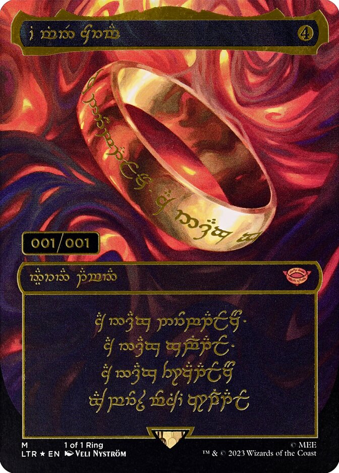 La version unique de la carte "The One Ring" de Magic The Gathering, produite en un seul exemplaire dans le monde en 2023.